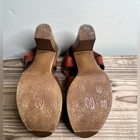 Eric Michael Leather Cutout Heel Platform Sandal 40 Spain 9.5 10 Brown Carmel - Picture 12 of 12